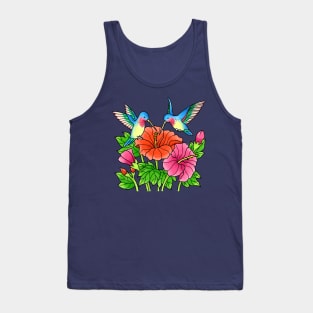 Hummingbird Couple Flowers Women Girls Hummingbirds Tank Top